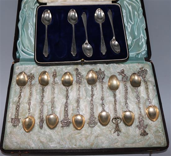 A set of Italian spoons and five teaspoons.